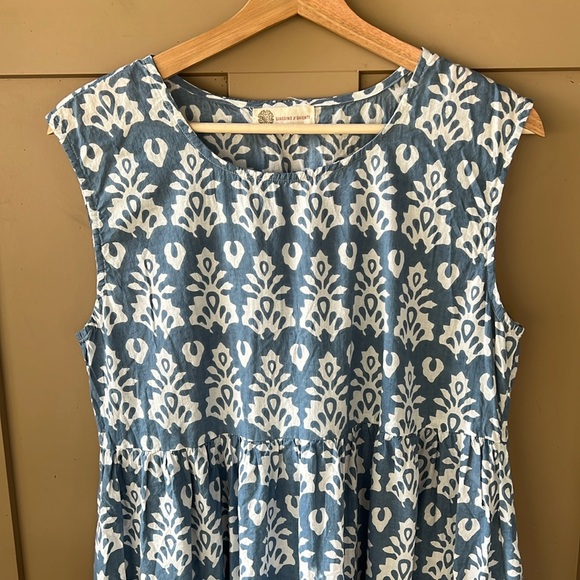 Giardino D”oriente Blue White Cotton Summer Midi Dress Geometric Large - Picture 3 of 8
